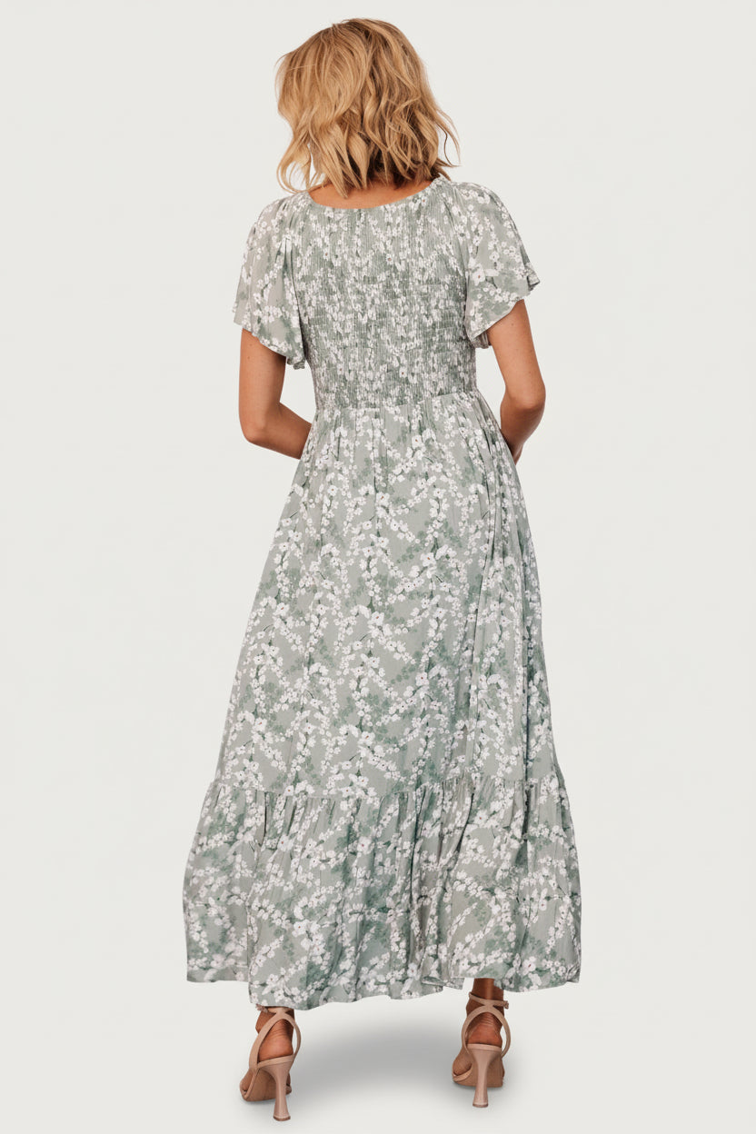 Joanie Smocked Dress | Sage + Off White Floral