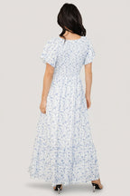 Joanie Smocked Dress | White + Blue Floral