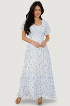 Joanie Smocked Dress | White + Blue Floral