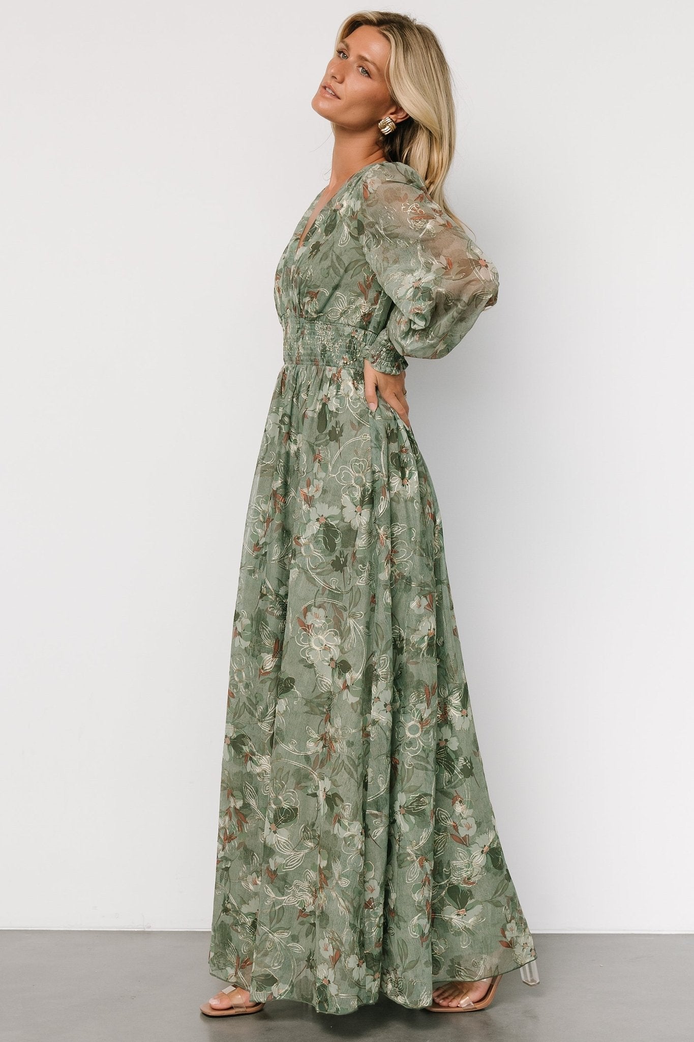 Jolie Embroidered Tulle Dress | Sage + Gold Floral