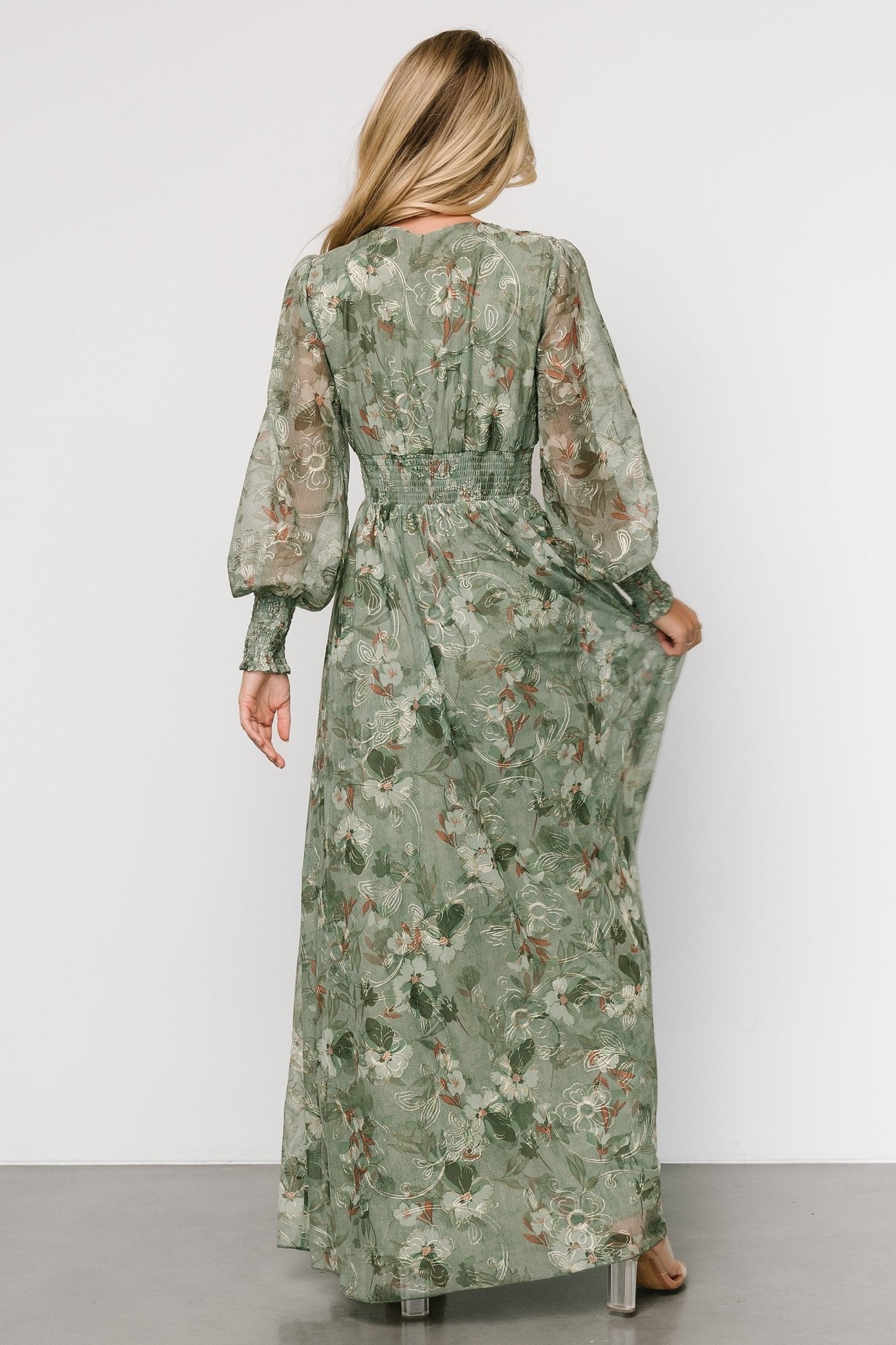 Jolie Embroidered Tulle Dress | Sage + Gold Floral