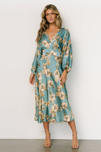 Joni Satin Midi Dress | Blue Multi