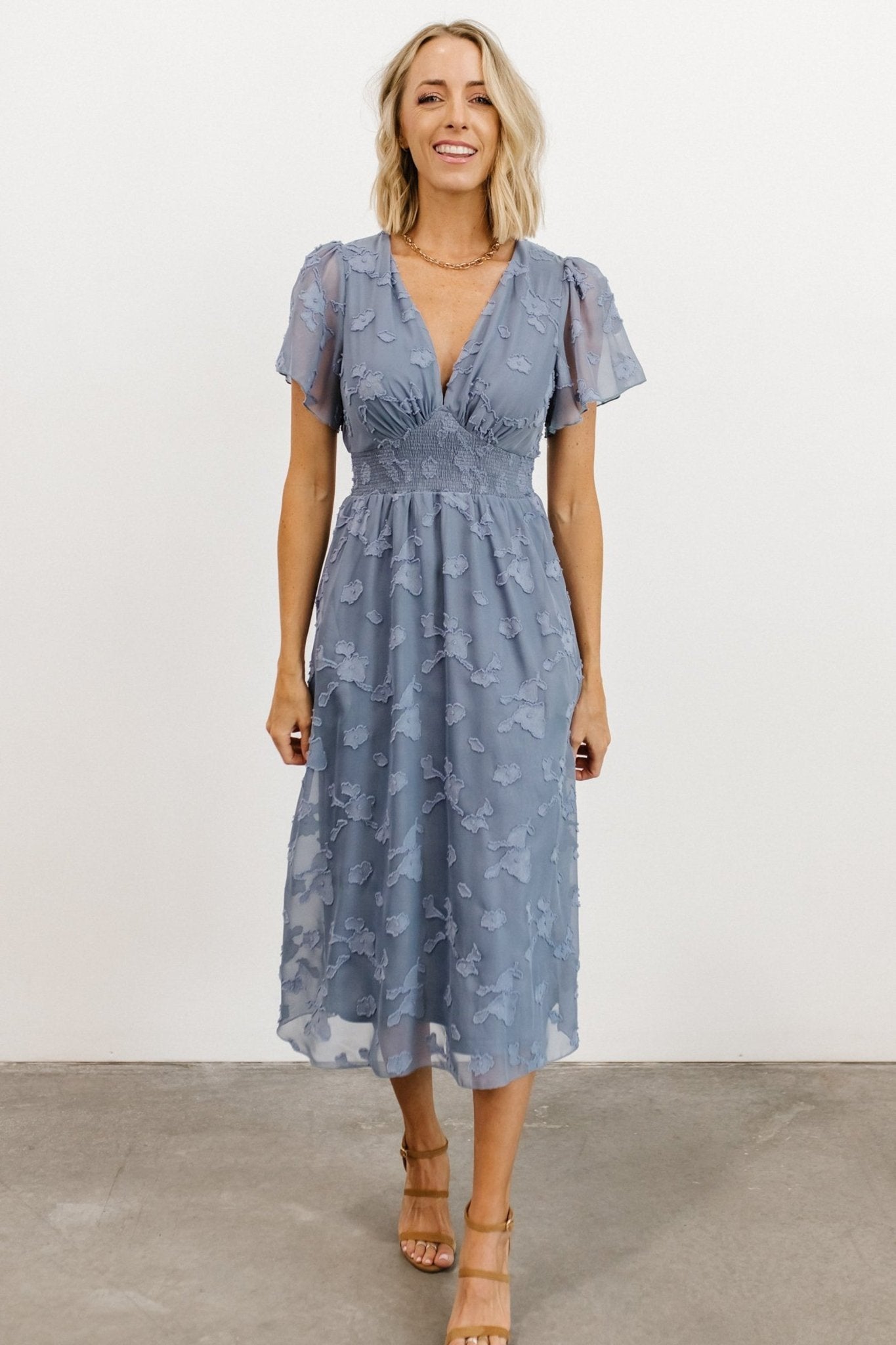 June Smocked Midi Dress | Blue