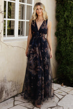 Kamila Tulle Maxi Dress | Dark Blue Floral