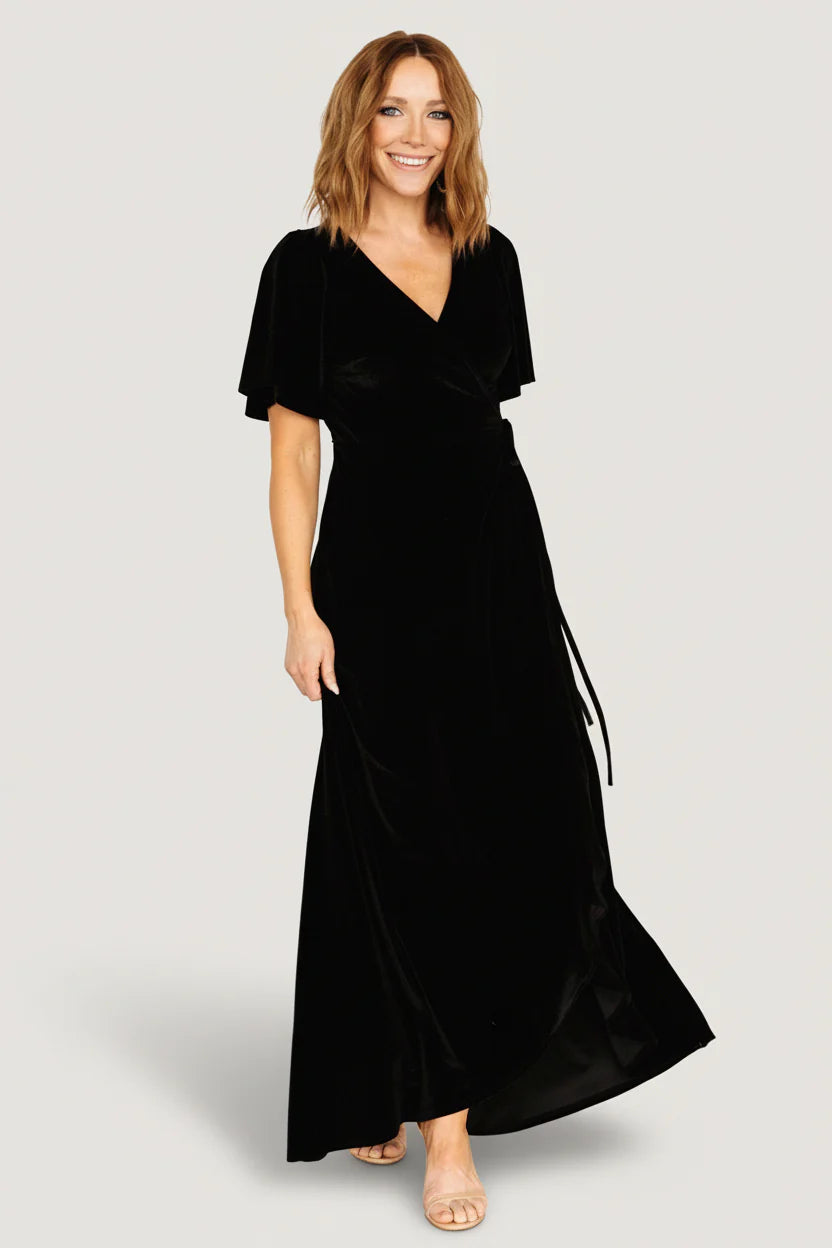 Katelyn Velvet Maxi Wrap Dress | Black