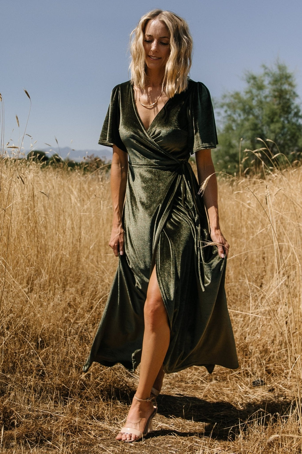 Katelyn Velvet Maxi Wrap Dress | Dark Olive