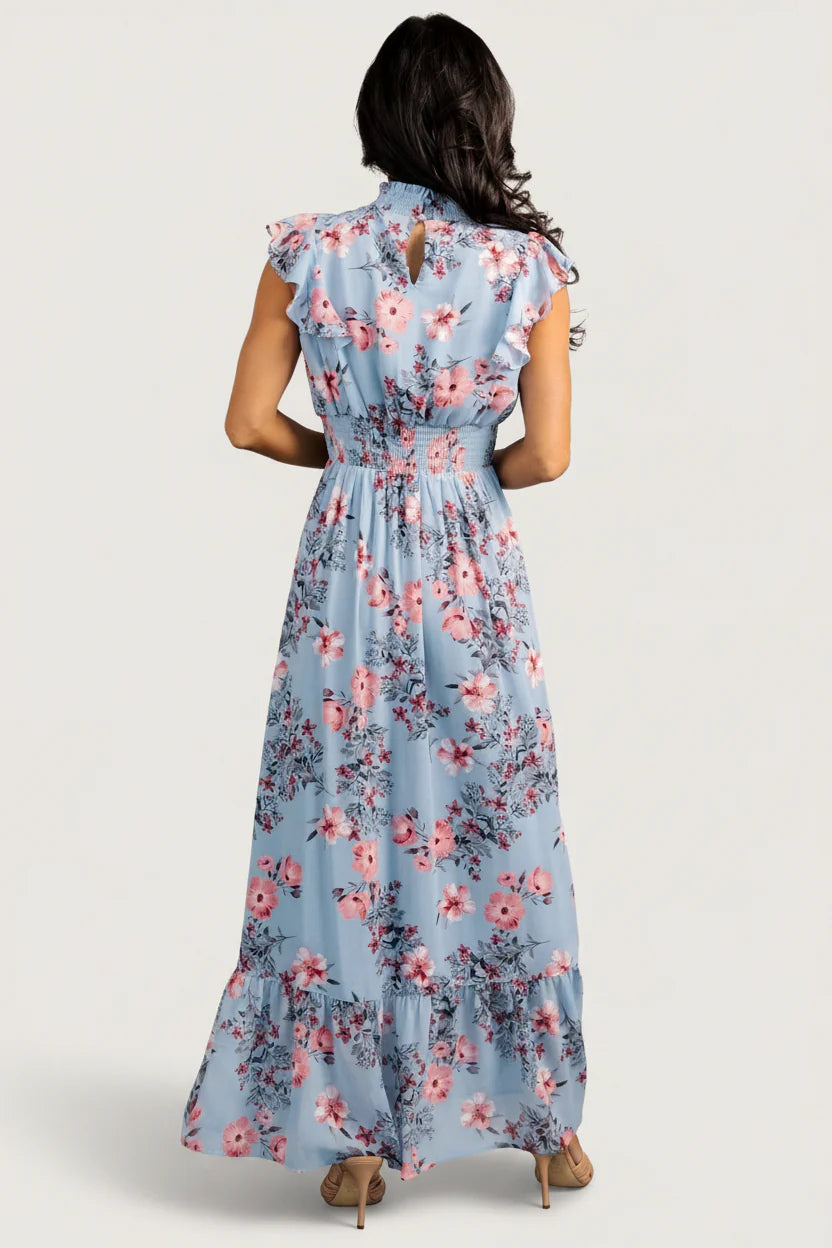 Kearny Ruffle Maxi Dress | Light Blue + Blush