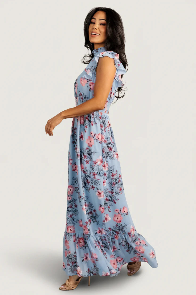 Kearny Ruffle Maxi Dress | Light Blue + Blush