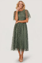 Kendra Embroidered Dress | Dark Sage
