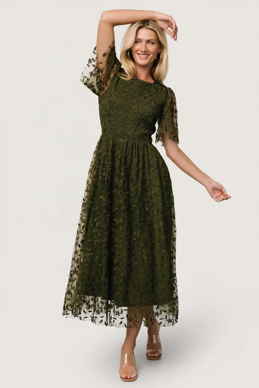 Kendra Embroidered Dress | Olive