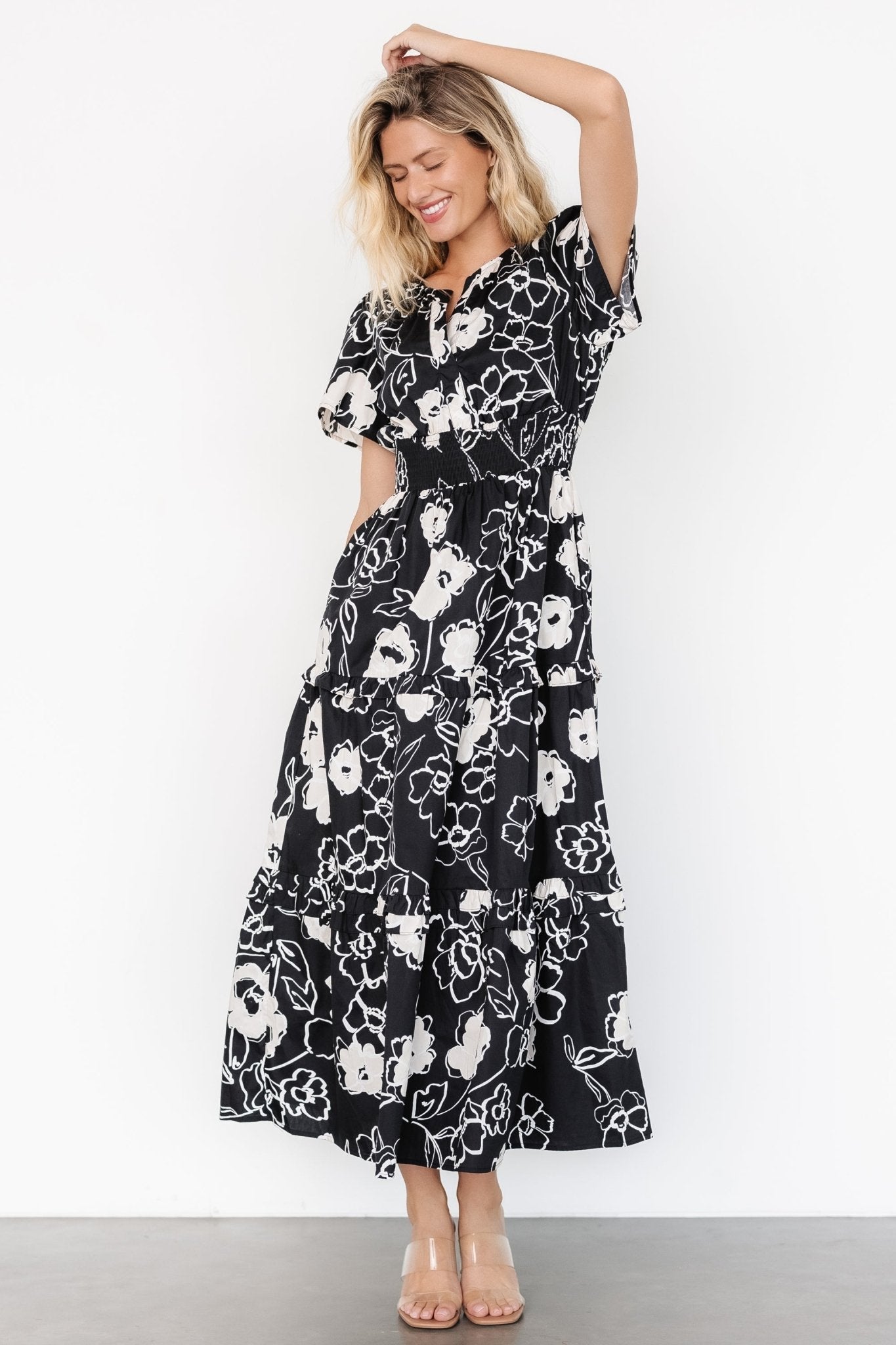 Kiana Poplin Maxi Dress | Black + Cream