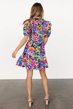 Kyrie Puff Sleeve Short Dress | White Multi