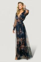 Layla Tulle Maxi Dress | Dark Blue Floral