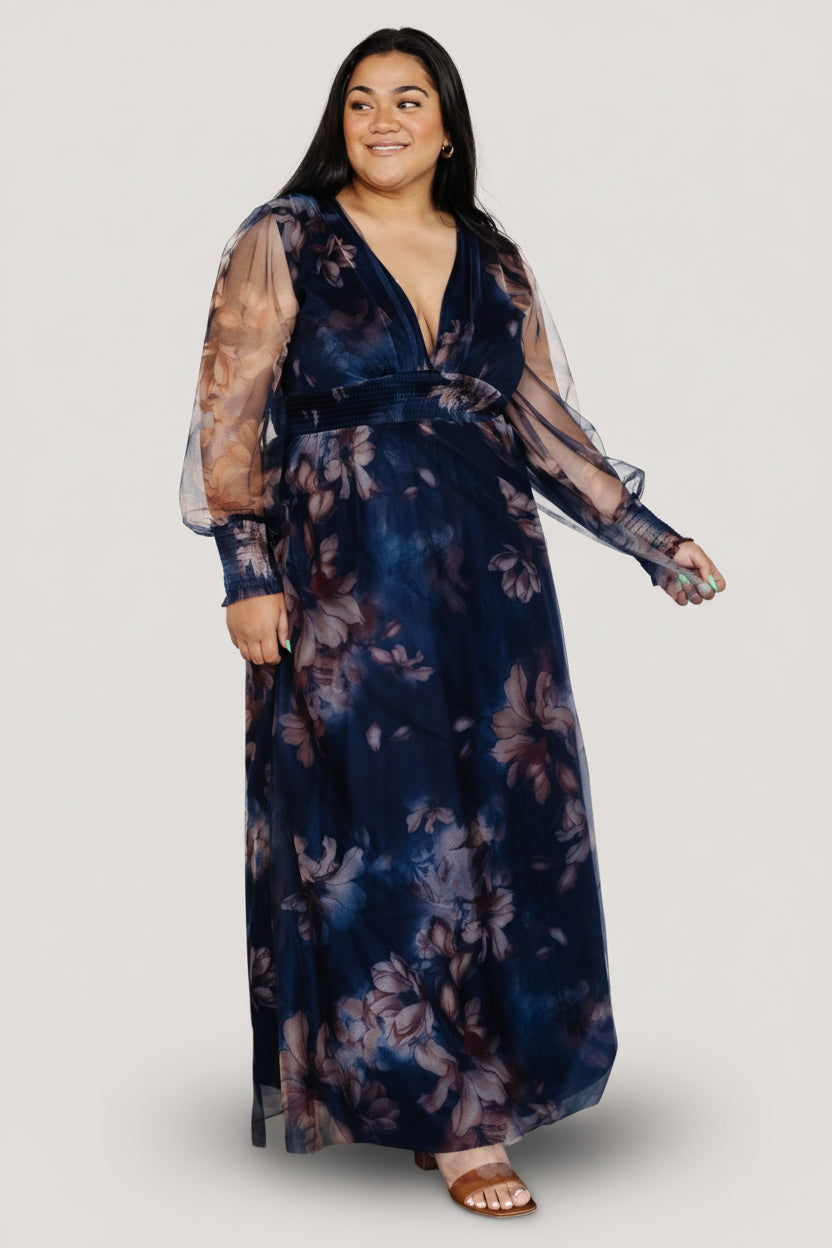 Layla Tulle Maxi Dress | Dark Blue Floral