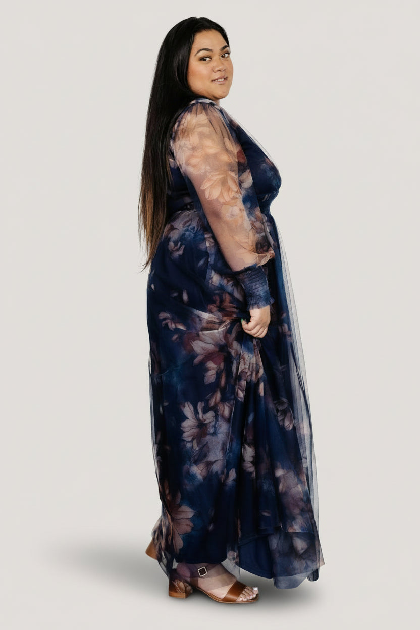 Layla Tulle Maxi Dress | Dark Blue Floral