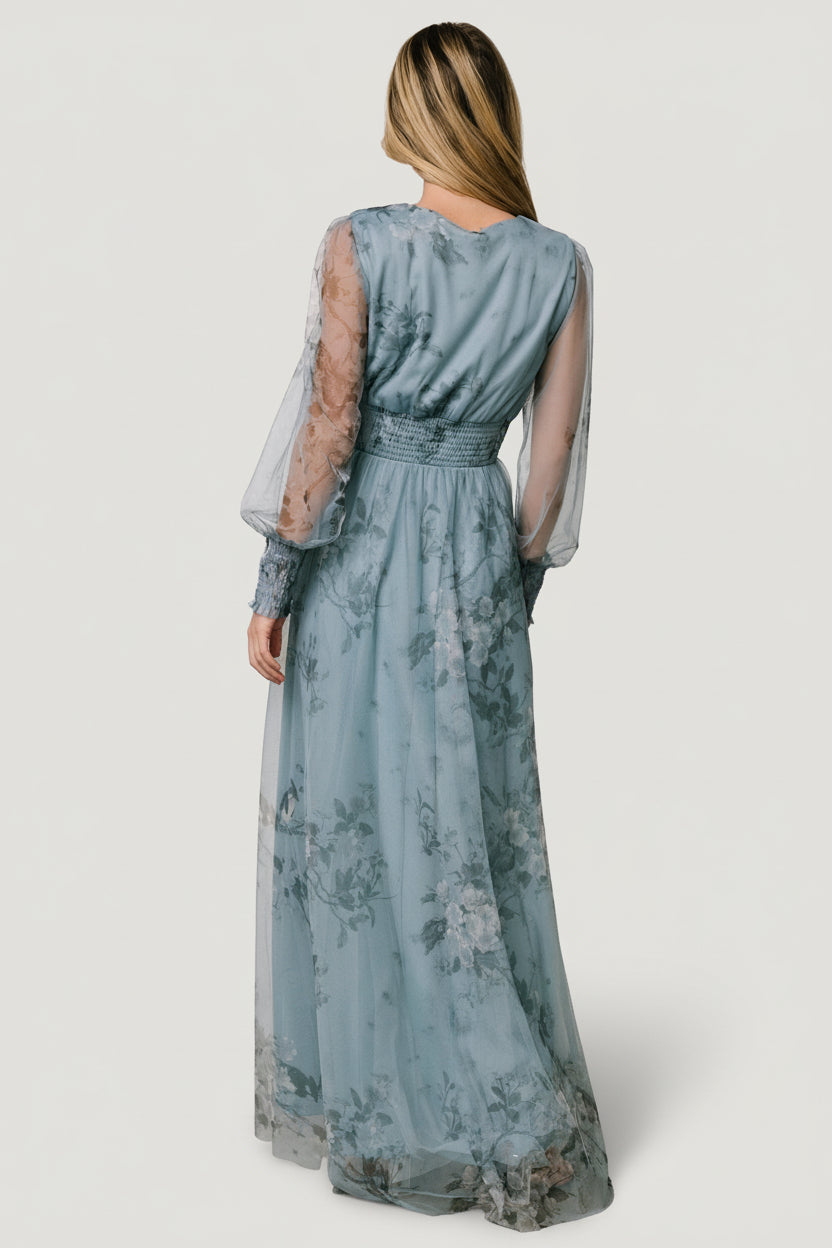 Layla Tulle Maxi Dress | Dusty Blue Floral