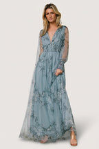 Layla Tulle Maxi Dress | Dusty Blue Floral