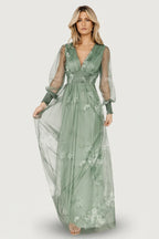Layla Tulle Maxi Dress | Dusty Green Floral