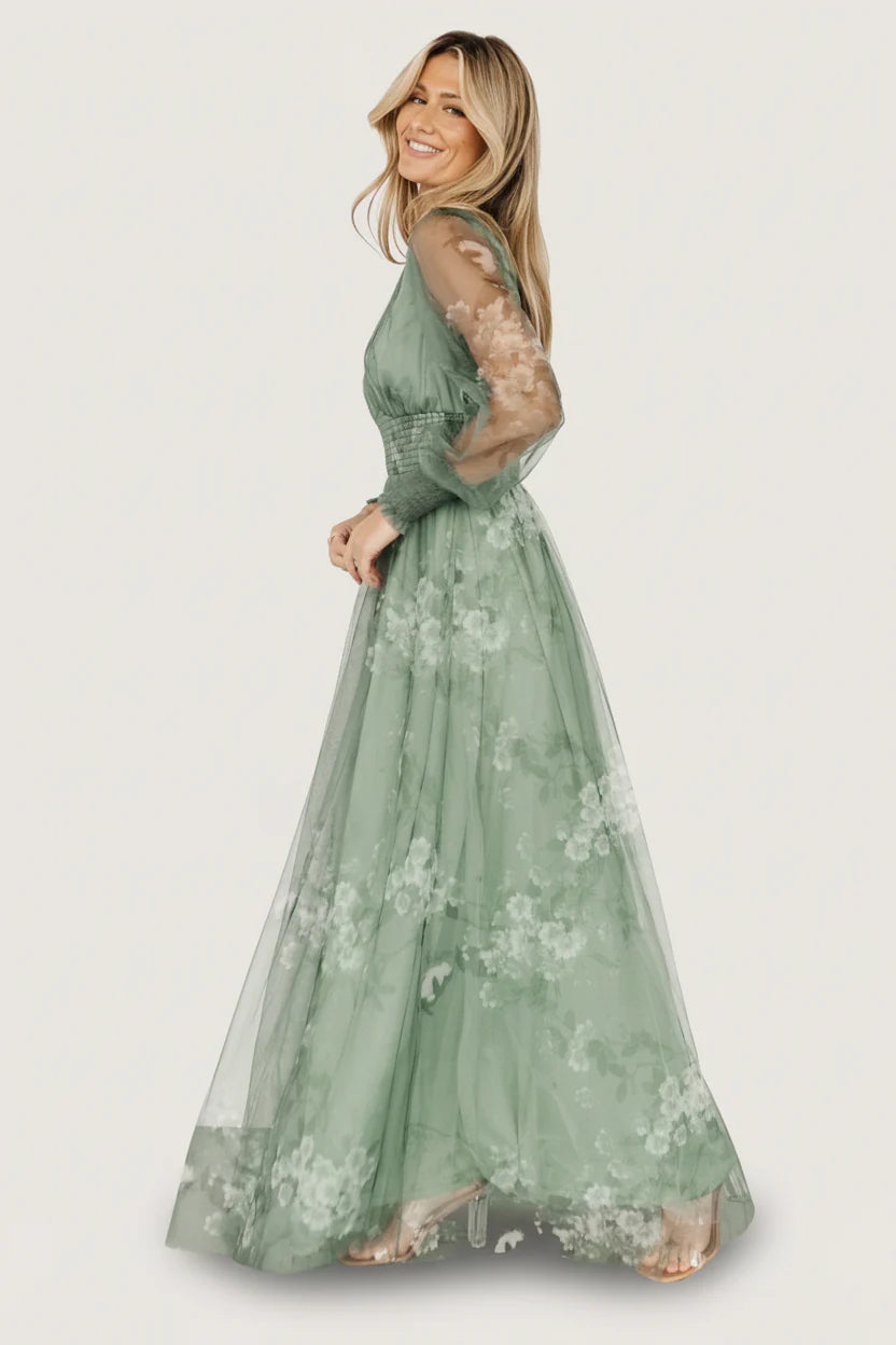Layla Tulle Maxi Dress | Dusty Green Floral
