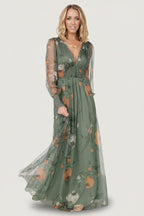 Layla Tulle Maxi Dress | Dusty Olive Floral