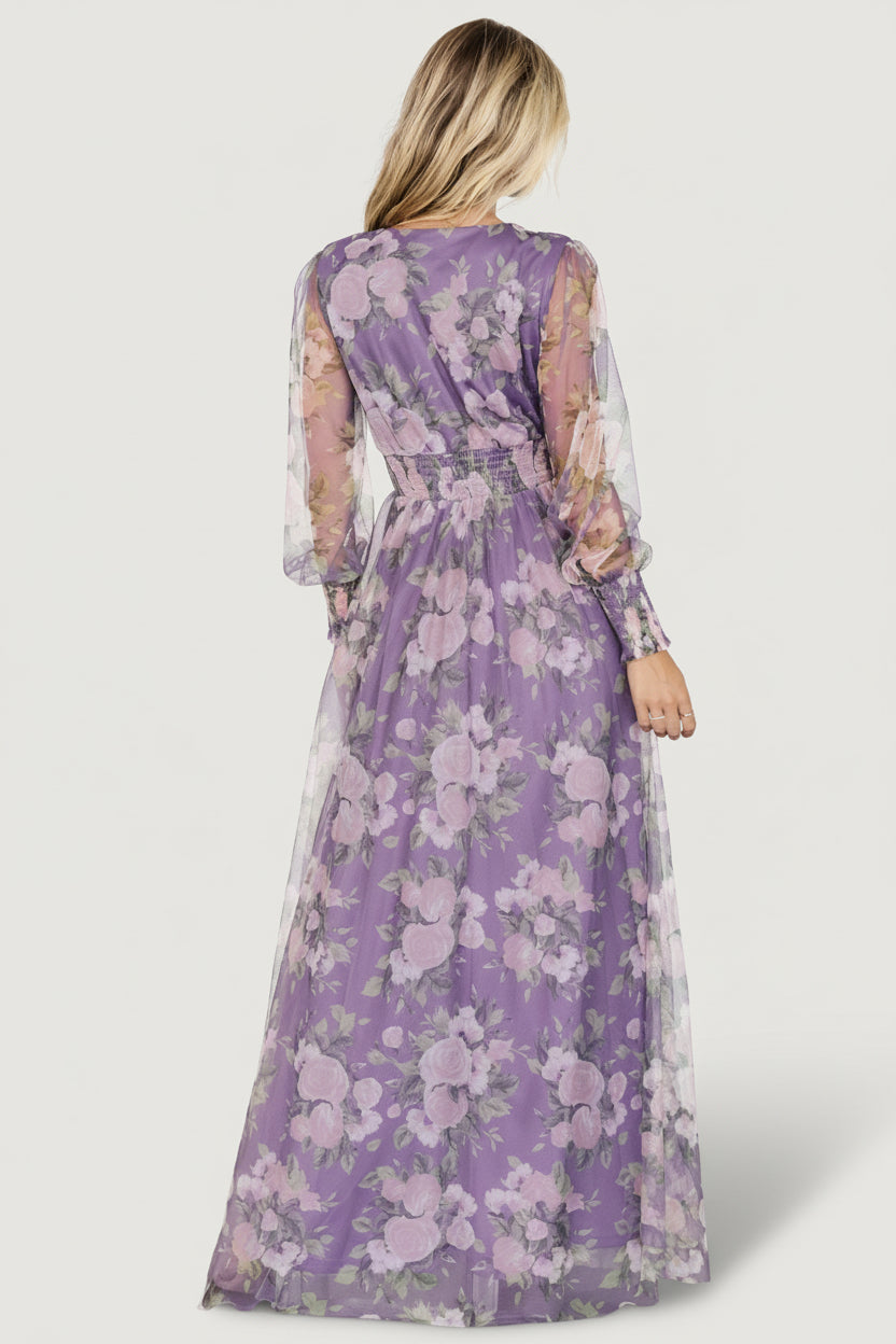 Layla Tulle Maxi Dress | Lavender + Blush Floral