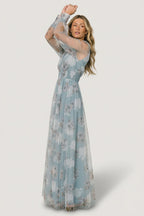 Layla Tulle Maxi Dress | Light Blue Floral