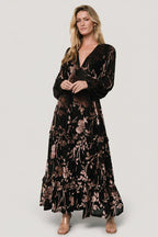 Liana Velvet Embossed Maxi Dress | Black