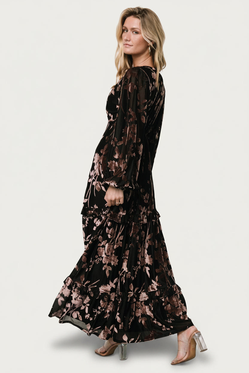 Liana Velvet Embossed Maxi Dress | Black