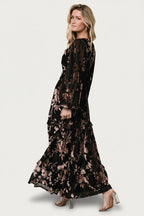 Liana Velvet Embossed Maxi Dress | Black