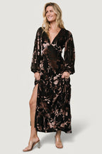 Liana Velvet Embossed Maxi Dress | Black