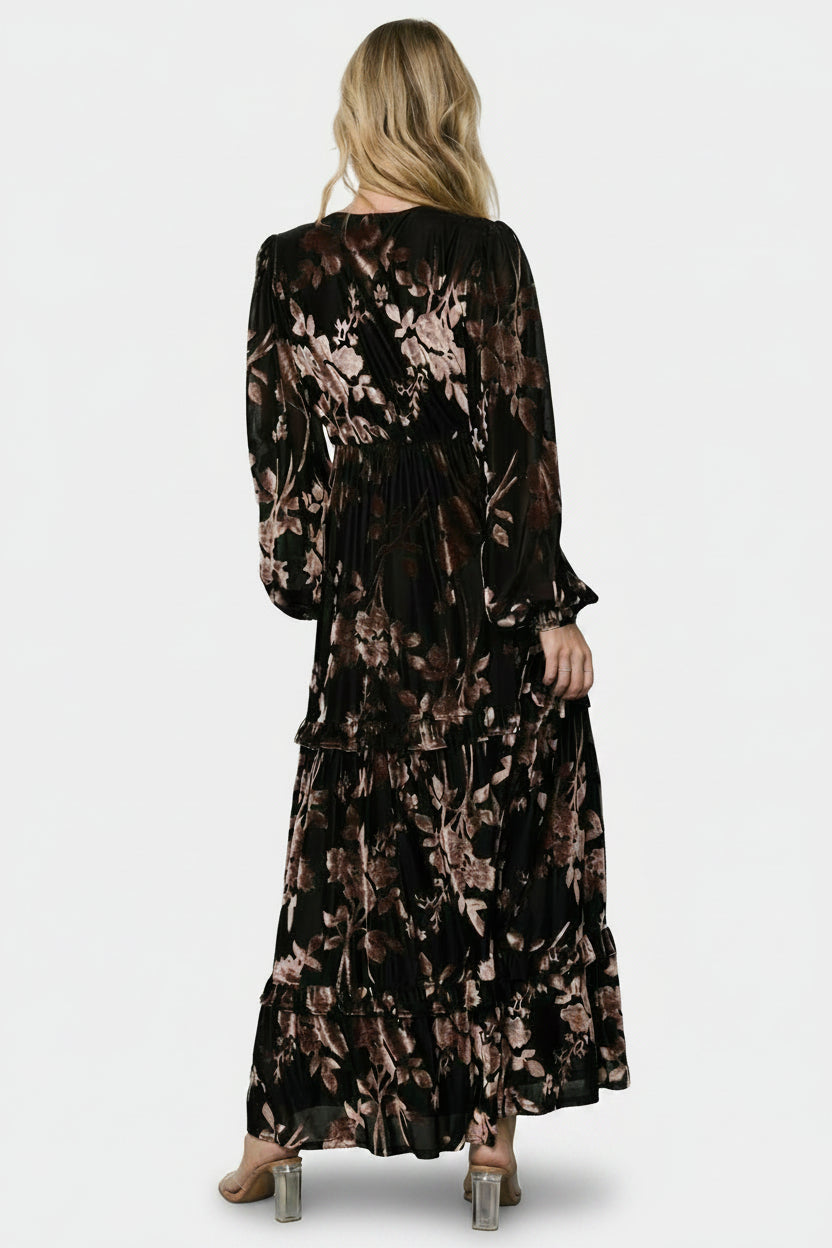 Liana Velvet Embossed Maxi Dress | Black