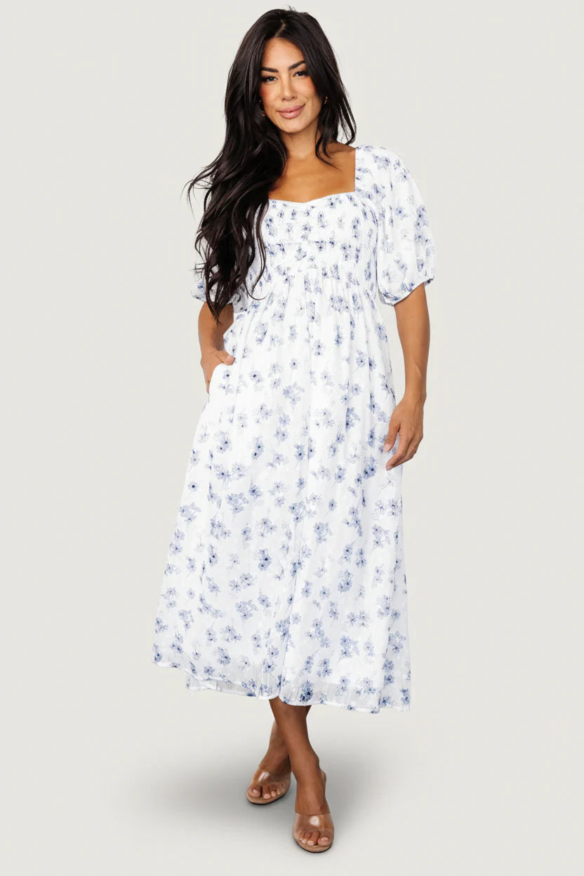Luca Dress | White + Blue Floral