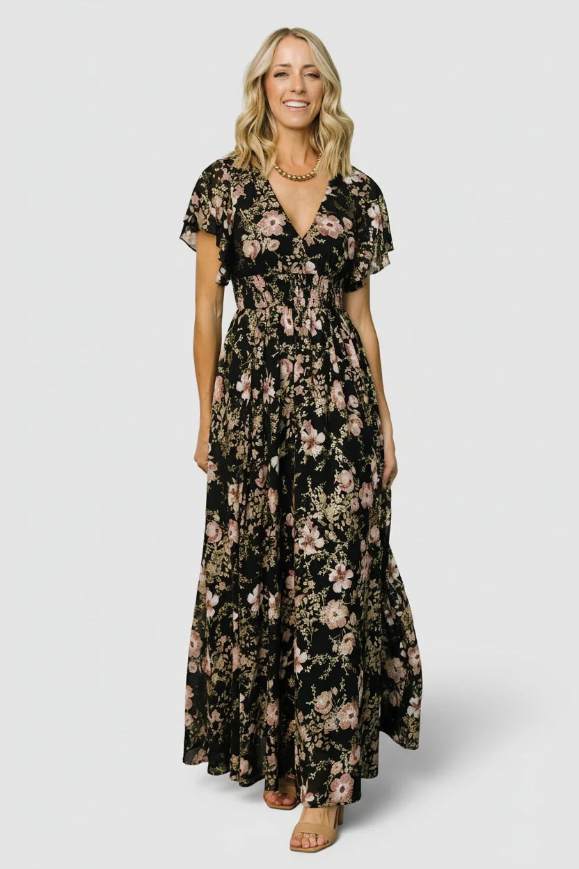 Lynlee Metallic Maxi Dress | Black + Mauve