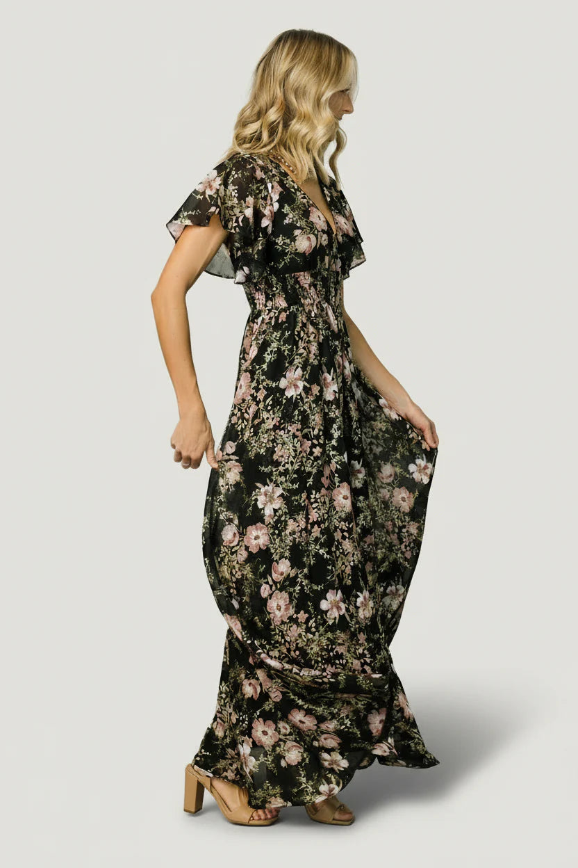 Lynlee Metallic Maxi Dress | Black + Mauve