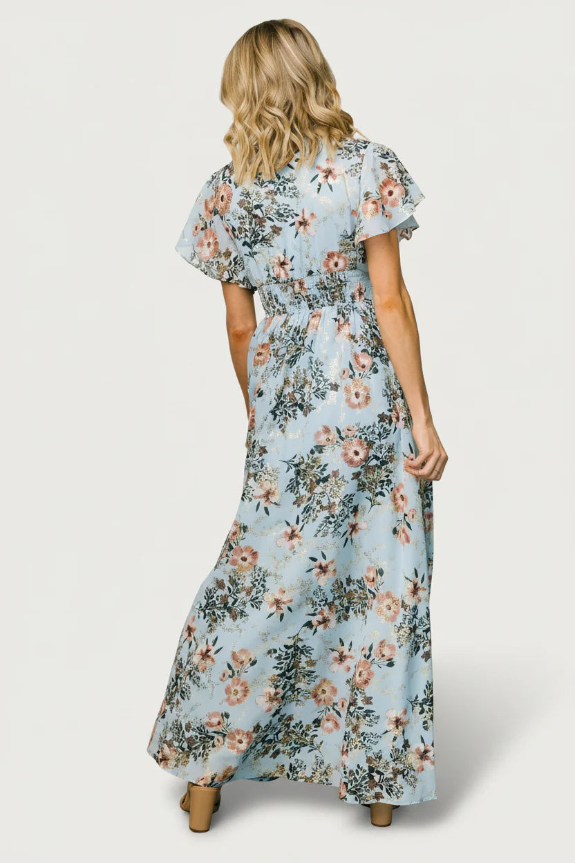 Lynlee Metallic Maxi Dress | Light Blue