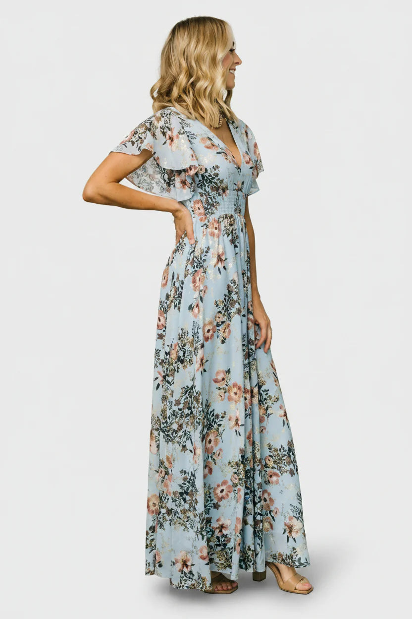 Lynlee Metallic Maxi Dress | Light Blue