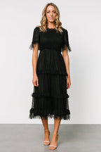 Lysandra Smocked Dot Dress | Black