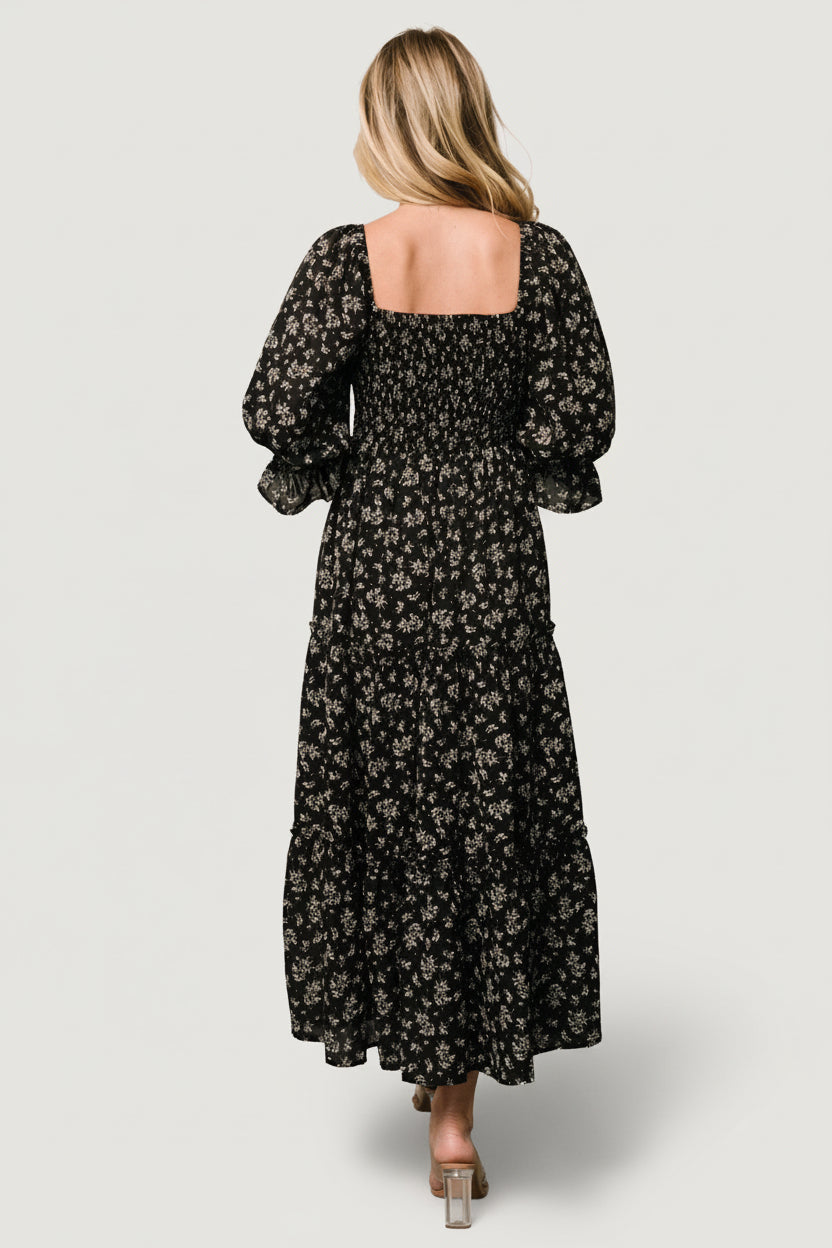 Margareta Tiered Dress | Black Floral