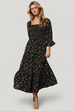 Margareta Tiered Dress | Black Floral