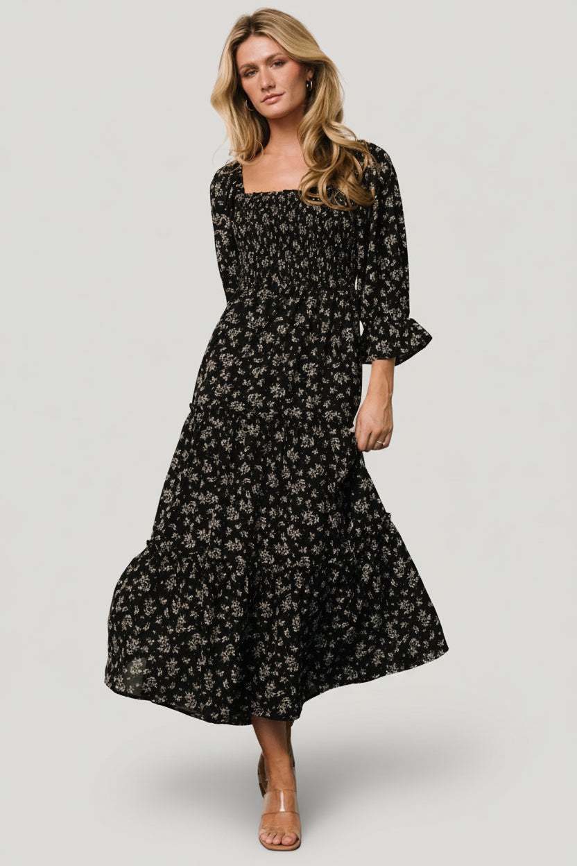 Margareta Tiered Dress | Black Floral