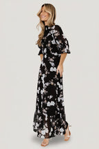 Marie Mock Neck Maxi Dress | Black Floral