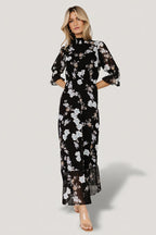 Marie Mock Neck Maxi Dress | Black Floral