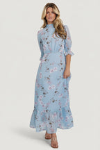 Marie Mock Neck Maxi Dress | Sky Blue Floral