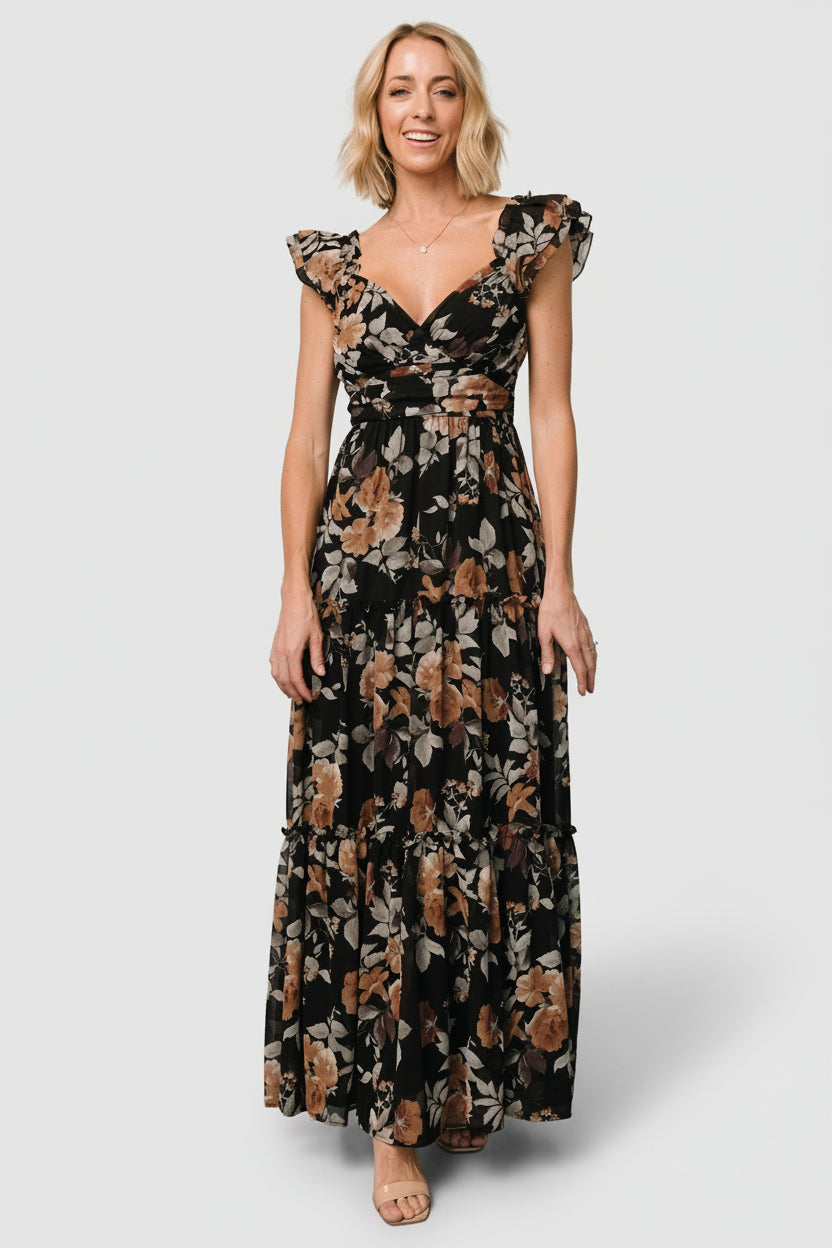 Martina Maxi Dress | Black + Copper Floral