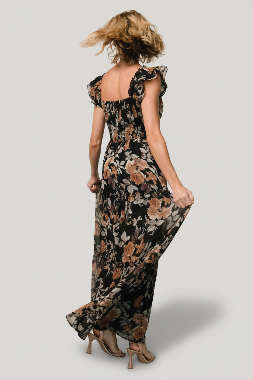 Martina Maxi Dress | Black + Copper Floral