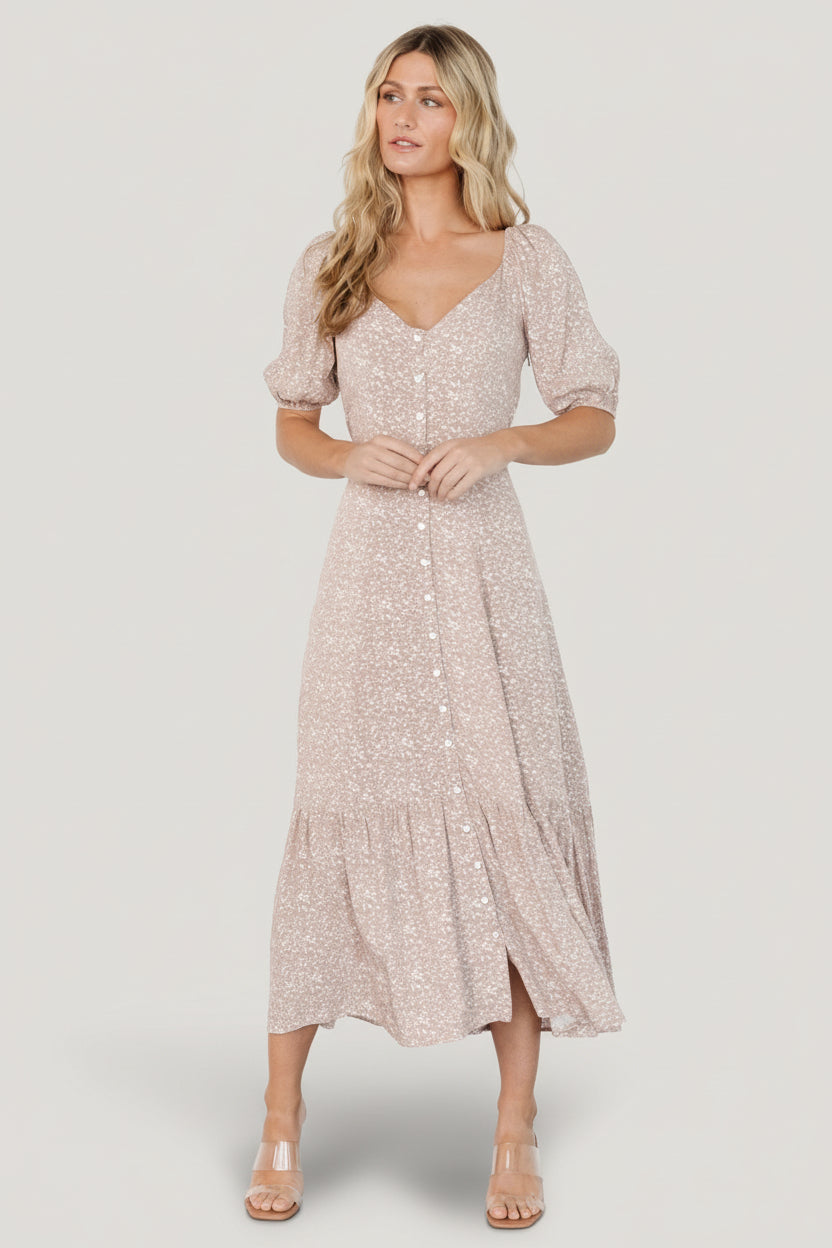 Mathilda Button Maxi Dress | Beige Floral