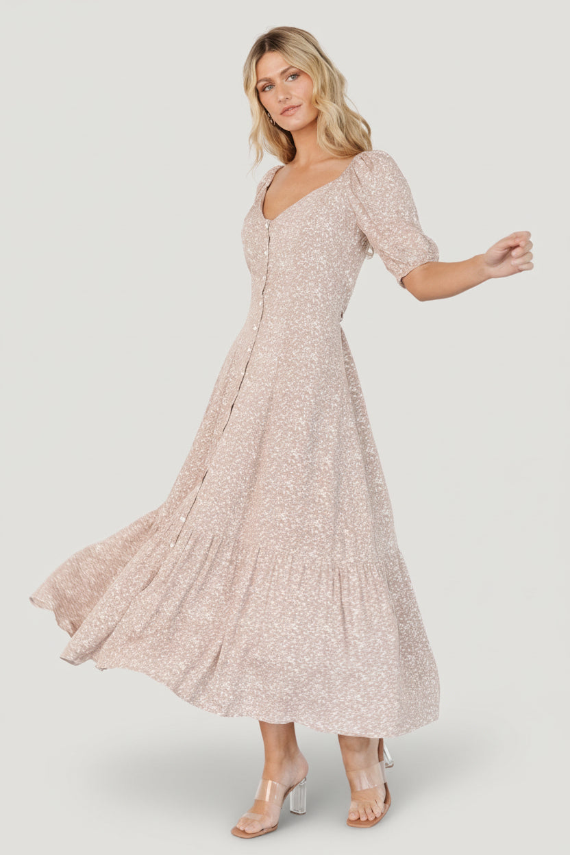 Mathilda Button Maxi Dress | Beige Floral
