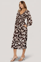 Matilda Smocked Midi Dress | Brown Floral