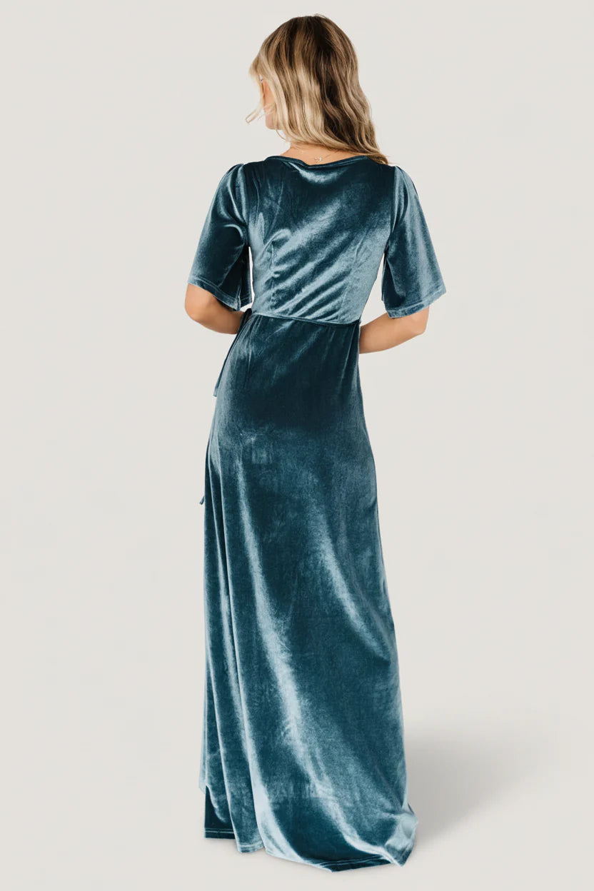 Meghan Velvet Wrap Maxi Dress | Persian Blue