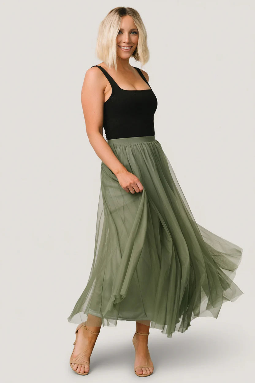 Mila Tulle Skirt | Dark Sage